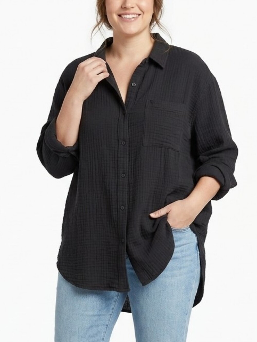 Aerie Black Gauze Cotton Button-Down Oversized Shirt – Size XL